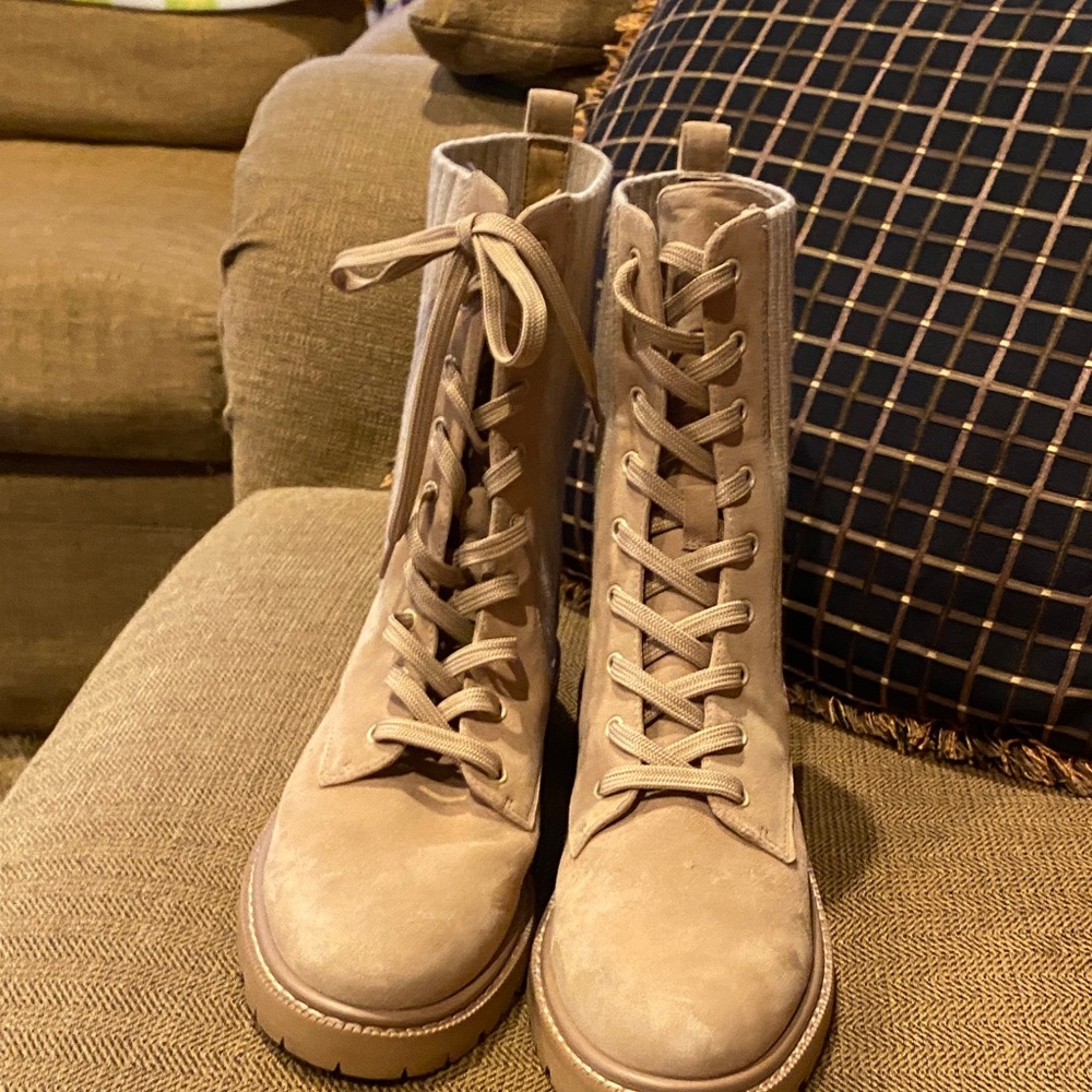 Sam Edelman Beige Lace-Up Combat Boots